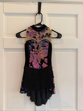 Costume: Girls Black Dance Dress with Iridescent Pink & Purple Sequins